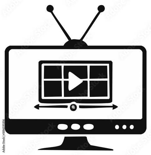 Vintage television with online video streaming player screen hand drawn icon