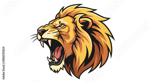 Fierce roaring lion head illustration with detailed mane