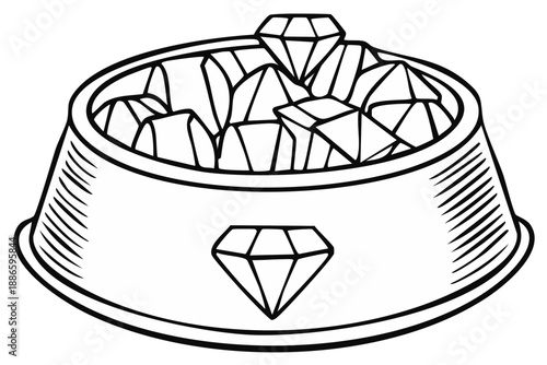 Diamond Bowl Sketch Style Illustration Full of Jewels Treasure Outlines Clip Art