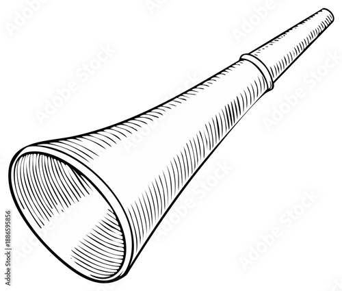 Black and white sketch of a traditional shehnai musical instrument with ornate detailing