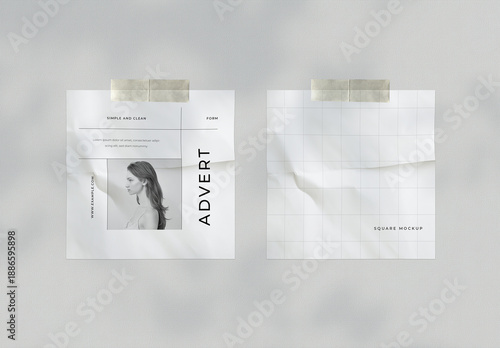 Two Realistic Square Paper Mockups With Tape