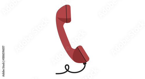 Retro red telephone handset with coiled cord on white background