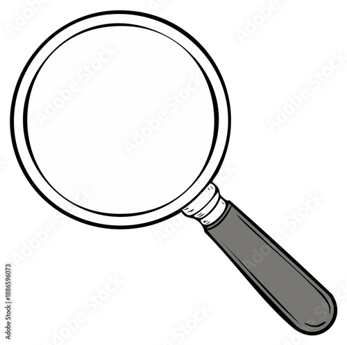 Magnifying glass with a handle isolated on white background. Simple illustration.