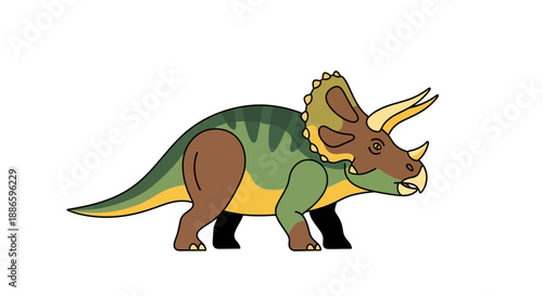 Colorful cartoon triceratops dinosaur illustration on white background