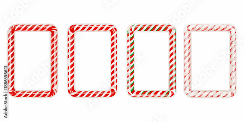 A collection of rectangular candy cane frames on a white background