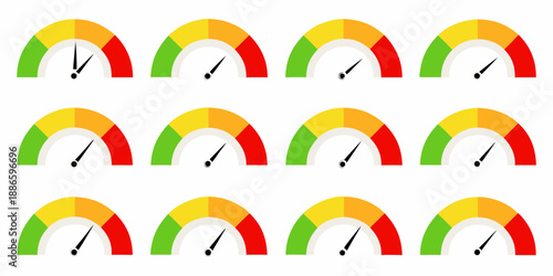 Colorful gauge icons displaying varying levels of progress or performance metrics