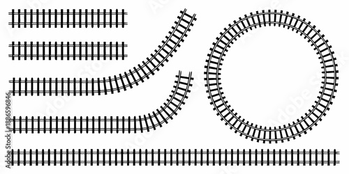 Diagram of model train tracks showing straight curved and switching layouts