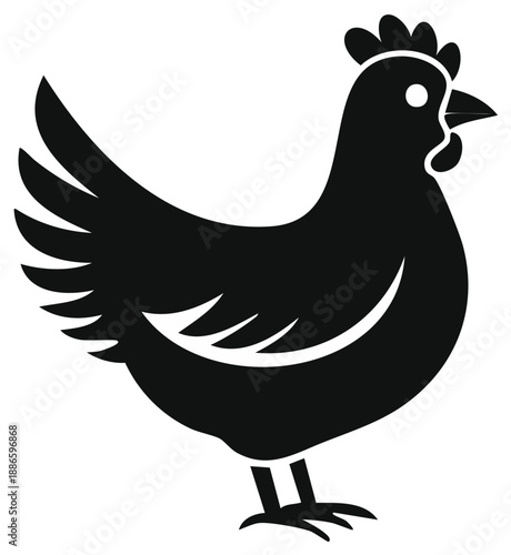 Chicken Vector Image Farm Animal Poultry Bird Silhouette Livestock Agriculture Symbol Hen Clipart Black and White Graphics Icon