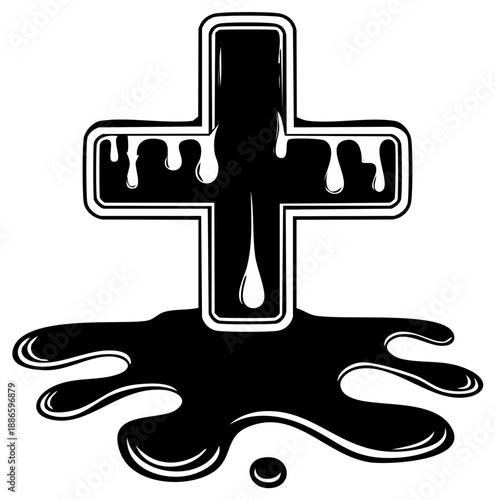 Dripping Cross Symbol Emitting Black Liquid Symbolizing Religious Decline Or Crisis