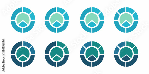 Abstract arrangement of circular icons in varying shades of blue and teal