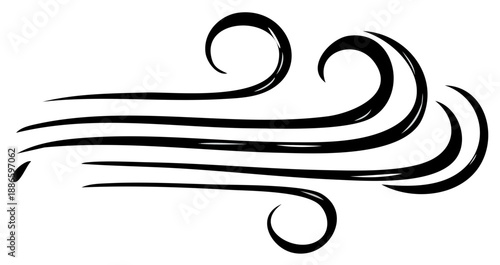 Wind illustration with blowing lines, flowing curves and swirls creates decorative element
