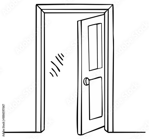 Hand drawn vector illustration of an open door representing opportunity and welcome
