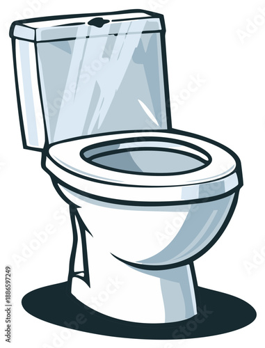 Cartoon illustration of a white toilet bowl, bathroom plumbing fixture