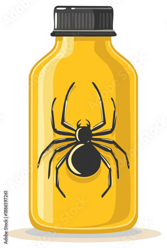 Illustrated Insecticide Bottle with Spider Graphic for Pest Control Concept