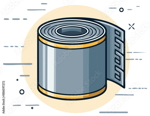 Roll of material illustration, wrapping material roll graphic, coil of patterned paper, material for wrapping