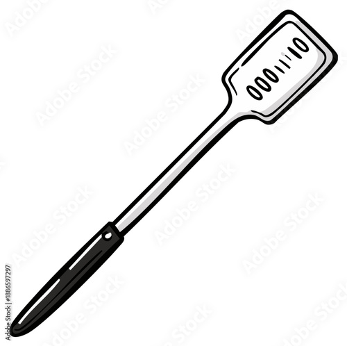 Classic cartoon style metal slotted grill spatula with black handle for barbecue cooking