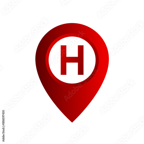 Hospital location pin icon, medical map pointer and healthcare sign, vector icon