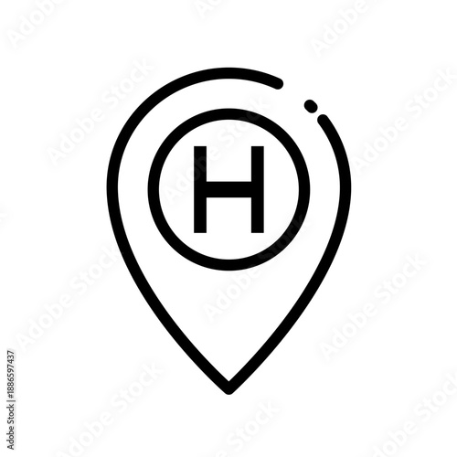Hospital location pin line icon, medical map pointer and healthcare sign, vector icon