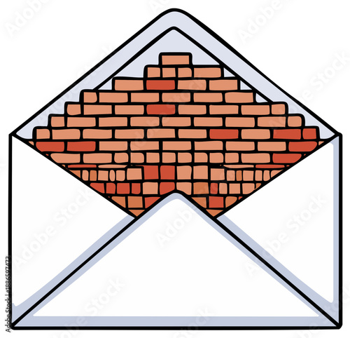 Brick wall filling an opened envelope illustration, concept of secret or obstacle