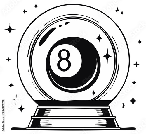 Mystical 8 Ball Fortune Teller Crystal Ball with Sparkling Stars and Magic Aura