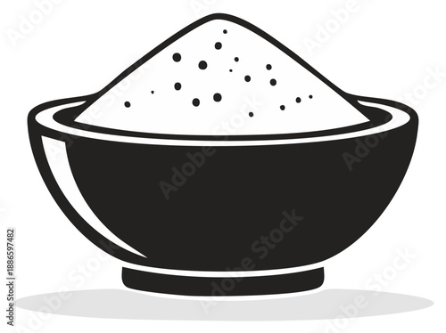 Bowl Filled with White Powder Black and White Vector Illustration Simple Design