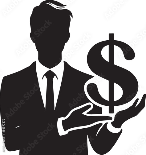 Silhouette Of Person Holding Dollar Symbol Money Wealth Concept