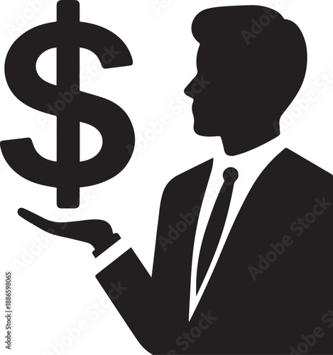 Silhouette Of Person Holding Dollar Symbol Money Wealth Concept