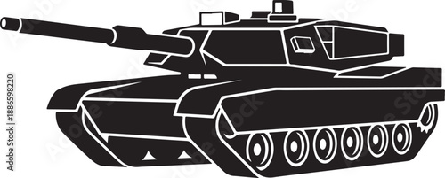 Military tank silhouette, military tank with long barrel and antenna, war tanks, showing turret, barrel, isolated on white background