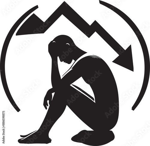 Stressed trader silhouette facing falling market graph anxiety concept vector