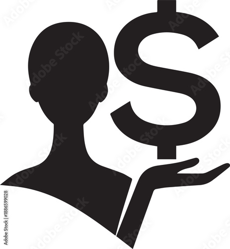 Silhouette Of Person Holding Dollar Symbol Money Wealth Concept