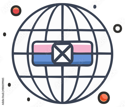 Global communication symbol with mail box icon representing internet delivery services around the world