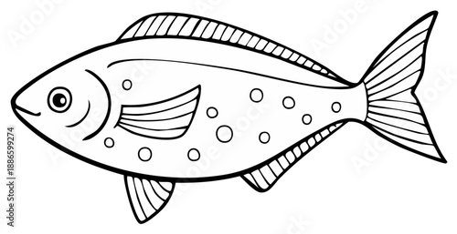 Outline of a fish with spots and fins, aquatic animal illustration