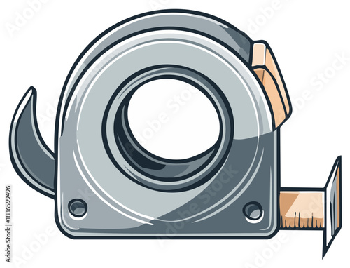 Illustrative metal tape measure tool for measuring length and distance