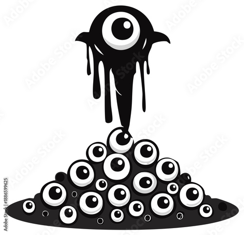 Scary Monster with Many Eyes and Dripping Black Goo Illustration