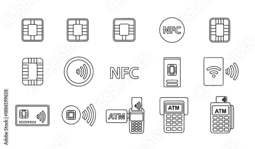 EMV chip and NFC payment line icon set vector