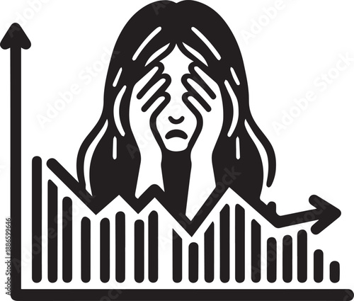 Stressed trader silhouette facing falling market graph anxiety concept vector