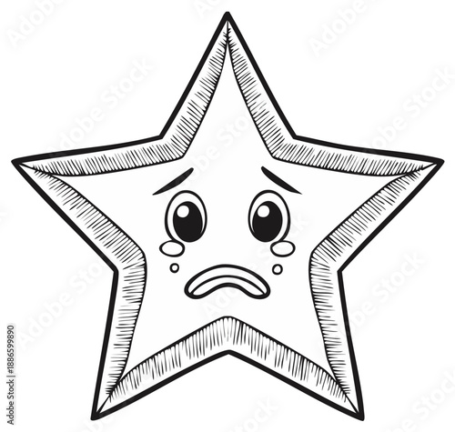 Sad Star Character Crying Tears Cartoon Style Drawing