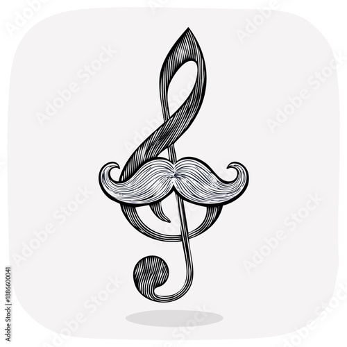 Whimsical G Clef with a Vintage Mustache Symbolizing Music and Style