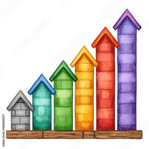 Colorful Brick Houses Ascending Growth Chart Illustration