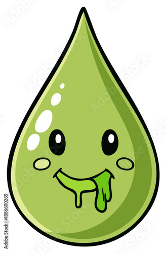 Cute Green Droplet Character with Happy and Slimy Face