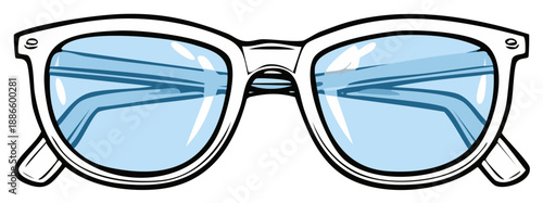 Stylish Cartoon Illustration of Sunglasses with Blue Lenses