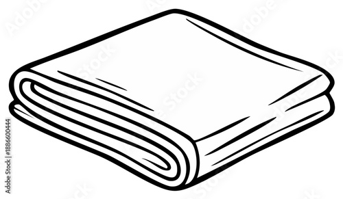 Line art illustration of neatly folded fabric or textile material, clean fresh bedding and linens stack