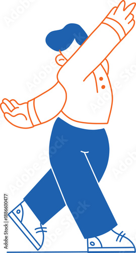 Dynamic and expressive line art illustration capturing a person in confident motion, gesturing openly to symbolize welcome, progress, and an optimistic approach to new opportunities