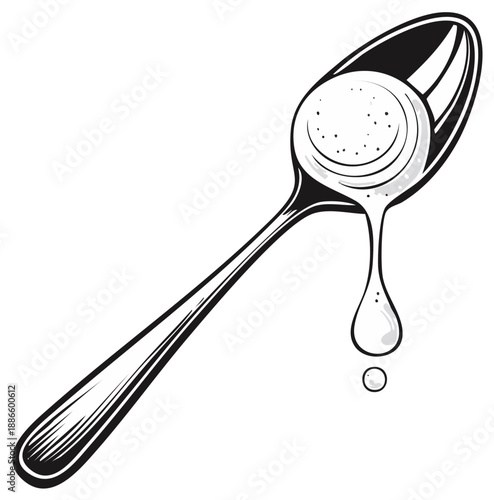 Spoonful of cream with a flowing drop