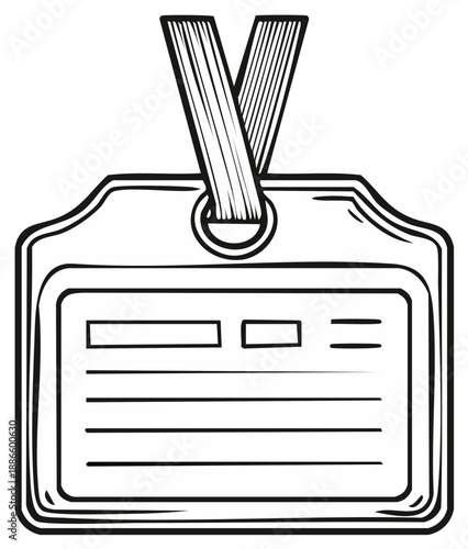 Identification badge vector illustration. Hanging lanyard. Staff employee card.