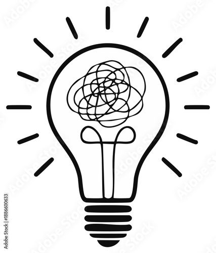 Light Bulb with Tangled Mess Inside – Concept Idea, Problem Solving, Innovation, Creativity