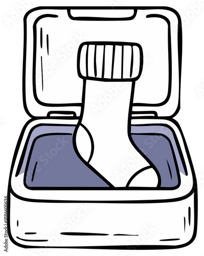 A single sock in an open container cartoon illustration for packing and travel