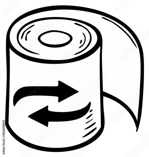 Sketch illustration of a roll of material with arrows indicating reuse or circularity concept