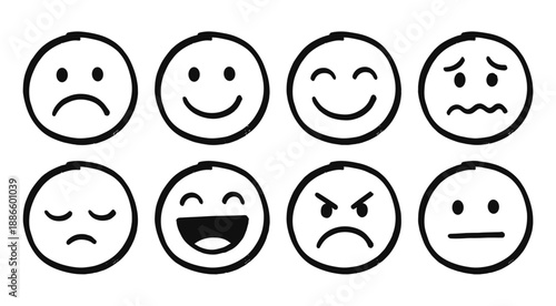 Set of 8 emoticon faces vector icons