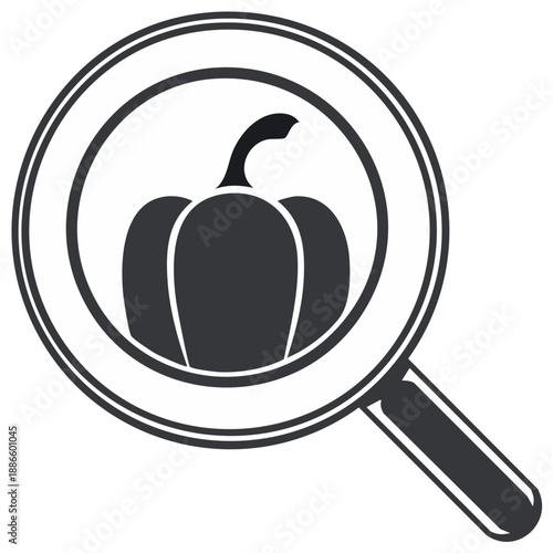 Magnifying glass examining bell pepper illustration
